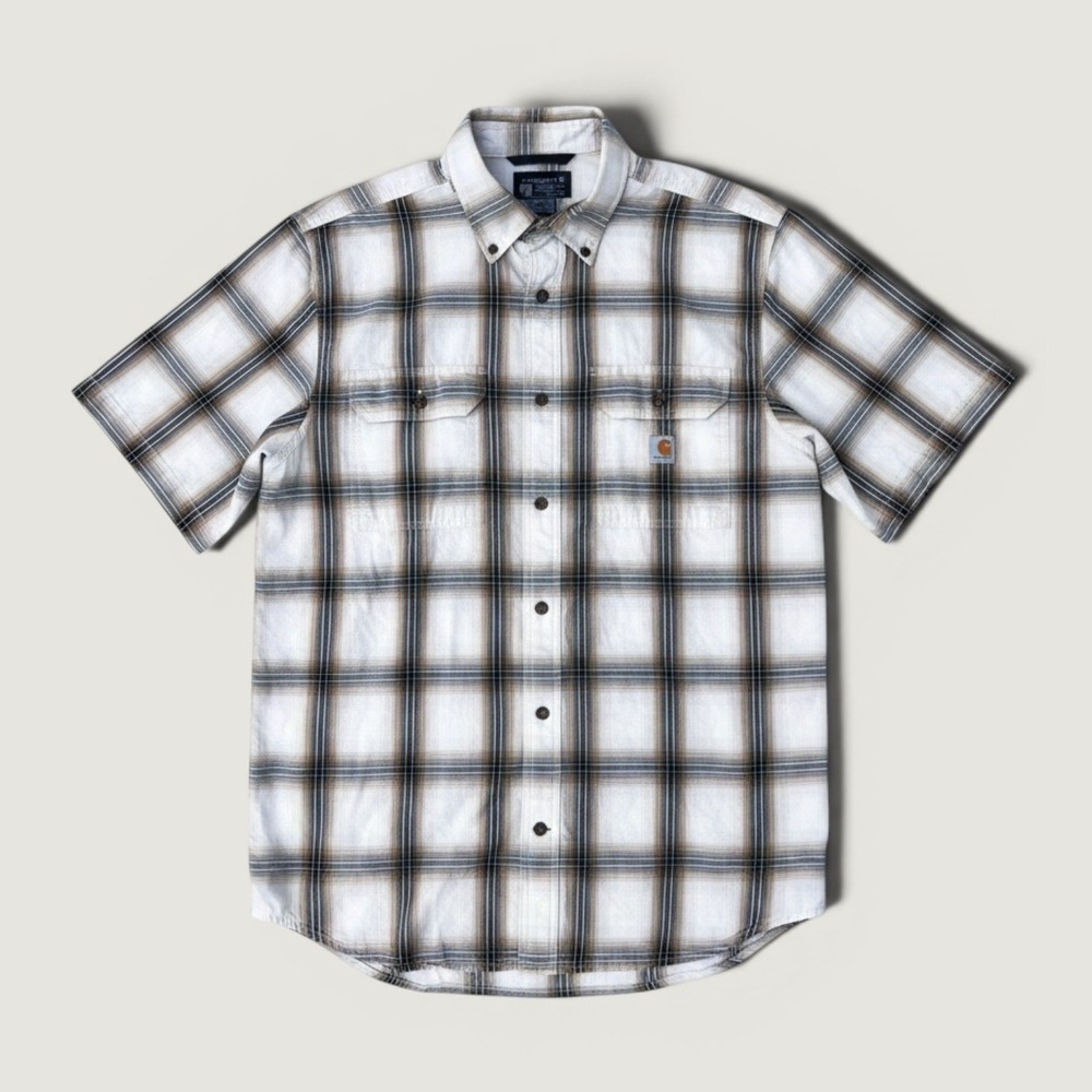 Carhartt Button Down Shirt Mens Large Brown Plaid Excellent Loose Fit Cotton